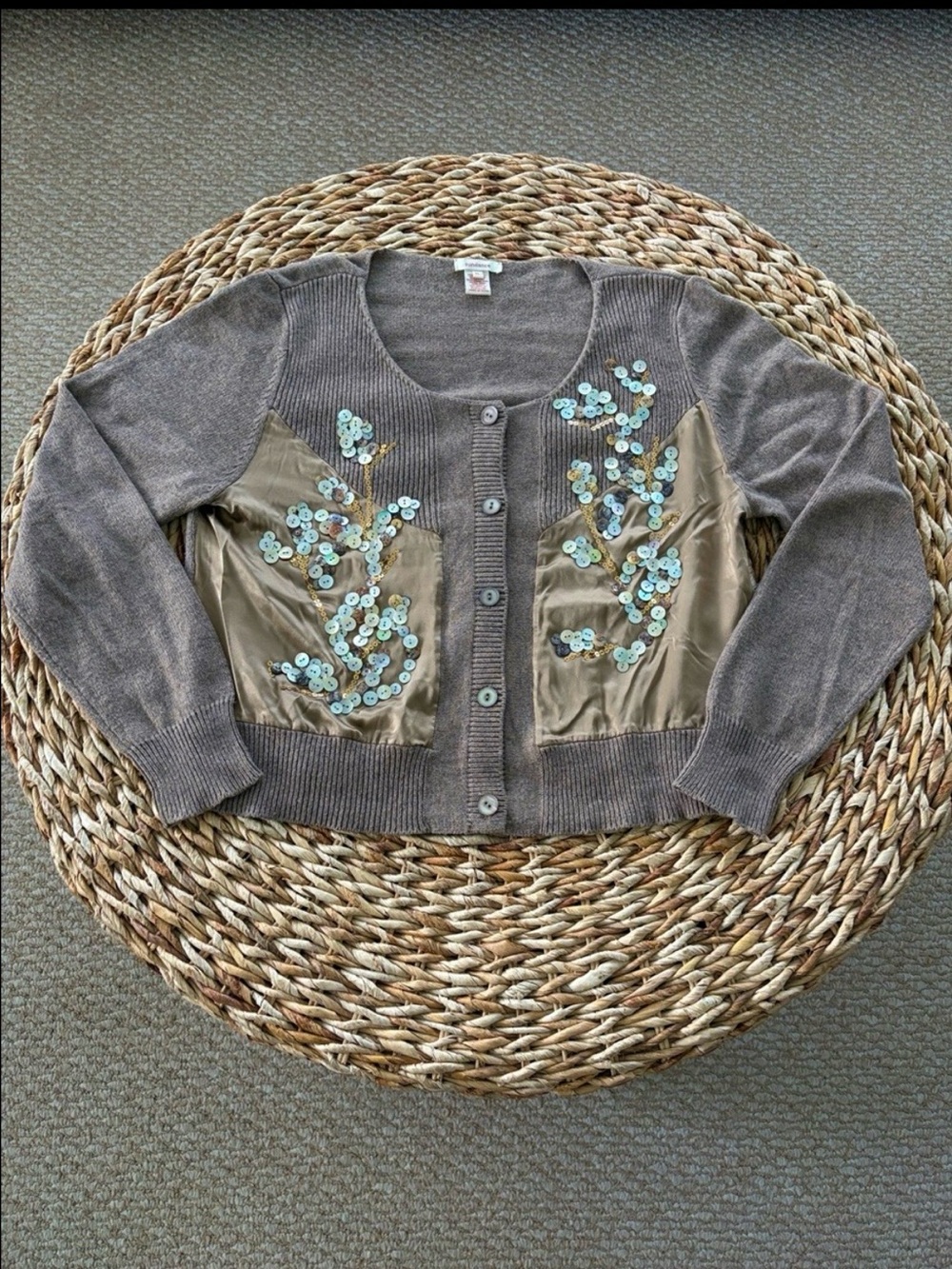 Sundance Embellished Taupe Cardigan Sweater - Picture 6 of 11